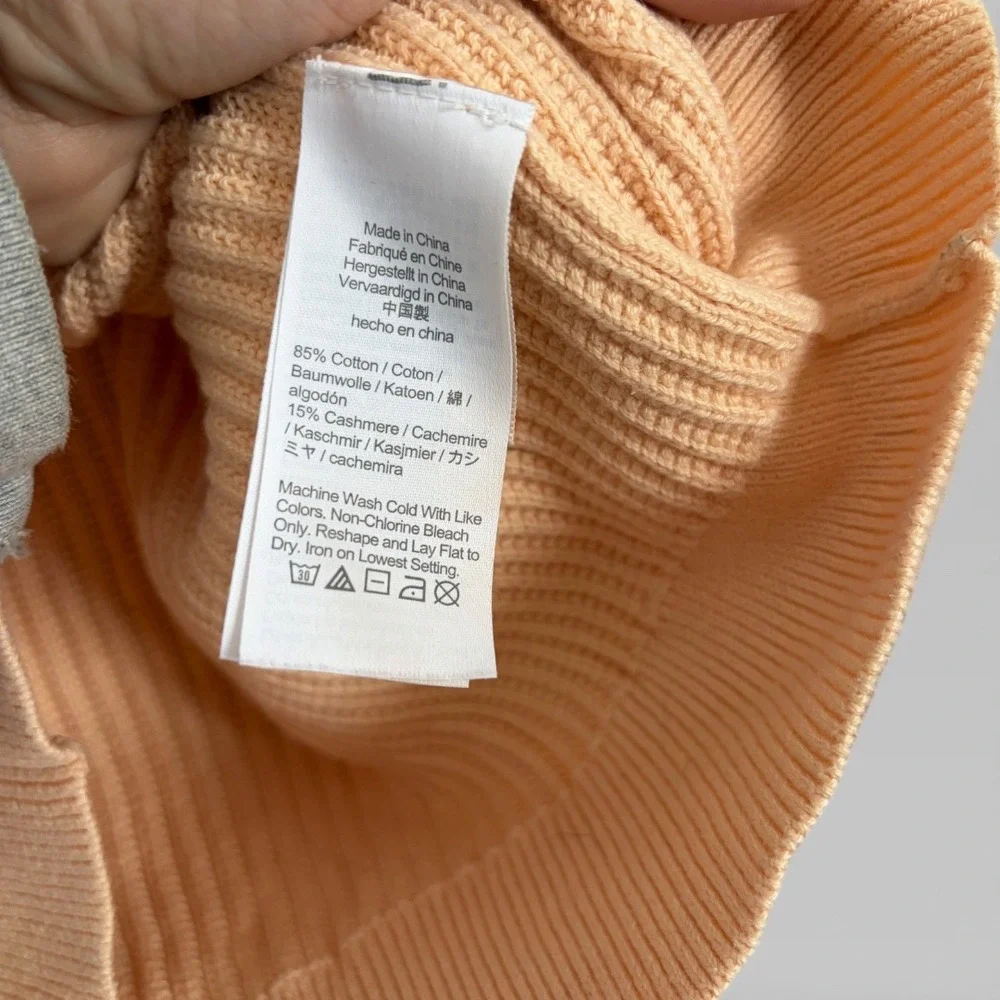 J.Crew Puff Sleeve Sweater Womens Peach Excellent Ribbed Cotton‎ Cashmere L